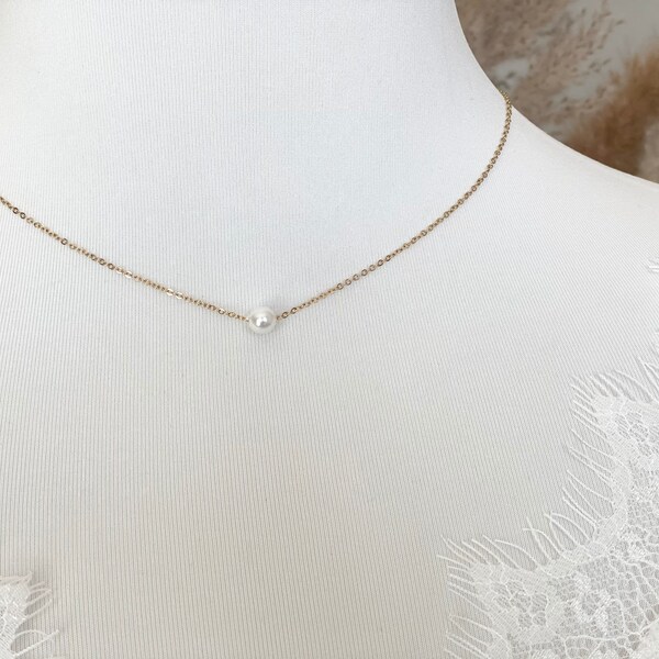 Filigrane Perlenkette, Edelstahl 18K Gold, Silber, Pearl Necklace, Braut, Kette mit Perle, Geschenk