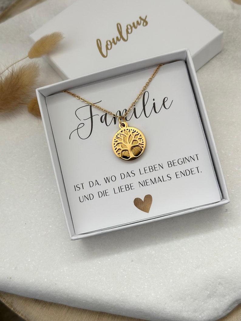 Family necklace with tree of life gift card, necklace with tree of life made of stainless steel, silver, gold, rose, gift, Mother's Day gift image 2