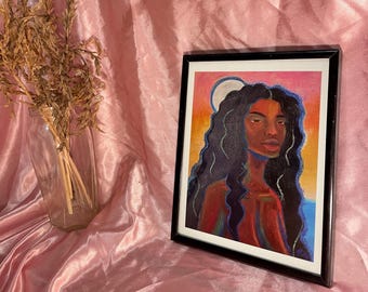 Abstrakte Ölpastellkunst bei Sonnenuntergang - Sonnenuntergang am See