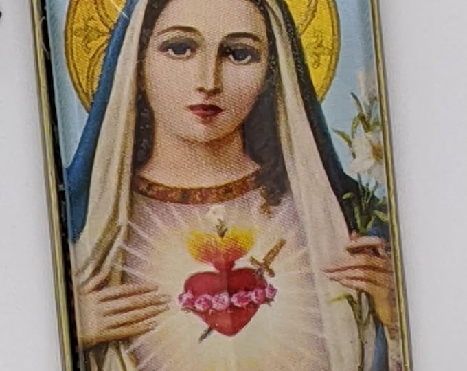 Religious Art Catholic Immaculate Heart of Mary Key chainPurse Charm or Necklace Religious Gift Glass Tile Pendant
