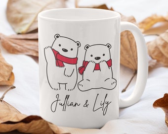 Personalized Valentine's Day Mug, Gift For Boyfriend Girlfriend, Present For Him Her Husband, Cute Bear Ceramic Mug, Custom Name Gift