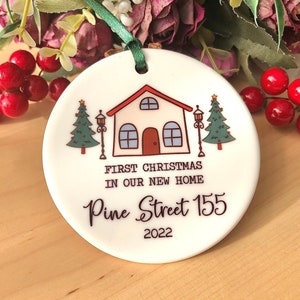 Personalised First Christmas In Our New Home Address Ceramic Round Ornament Floral Decoration Keepsake