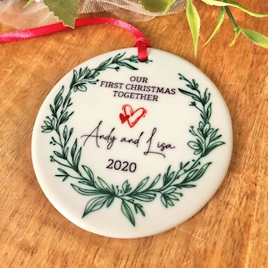 Personalised Our First Christmas Married-Together Ornament, Ceramic Bauble Gift, Round Decor, Wedding Bauble Floral Decoration Keepsake