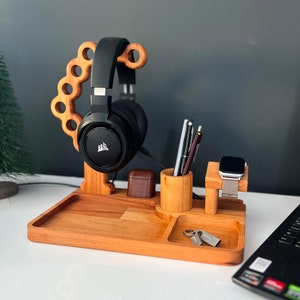 Personalized Headphone Stand, Custom Headphone Stand, Headphone Hanger, Christmas Gift, Hole Circles Wooden Headphone Holder, Christmas gift