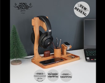 Personalized Headphone Stand, Custom Headphone Stand, Headphone Holder, Headphone Hanger, Christmas Gift, AX Design Wooden Headphone Holder