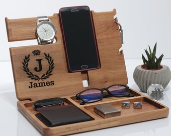 Personalized Wood Docking Station: Phone Stand, Desk Organizer