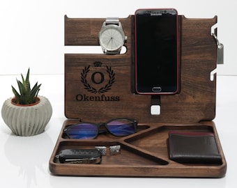 Personalized Wood Docking Station: Phone Charging Station, Desk Organizer