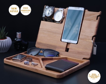 Estación de acoplamiento de madera personalizada: organizador de teléfono, billetera y reloj
