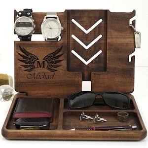 Personalized Wood Docking Station: Phone Stand, Mens Valet Organizer