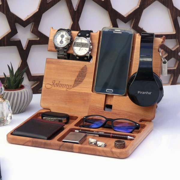 Docking Station - Desk Organiser, Fathers Day Gift, Anniversary gift, Solid Wood docking station, Headphone holder, valet, Charging Station