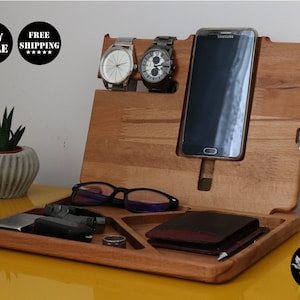 Handmade Wooden Docking Station: Desk Organizer, Phone Stand