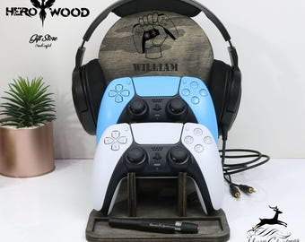 Personalized Controller Stand, Headphone Holder, Boyfriend Birthday Gift, Husband Anniversary Gift, Brother Gift from Sister, Man Gifts