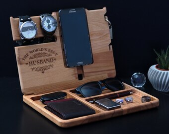 Nightstand Docking Station, Unique holiday gift, Christmas, New Year, Birthday, Gift for Men, Anniversary, Fathers Day Gift, Valentinas Day