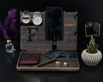 Personalized Wood Phone Docking Station: Men's Desk Organizer