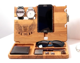 Wooden Docking Station: Personalized Desk Organizer, Men's Gift