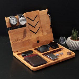Docking Station - Desk Organiser, Fathers Day Gift, Anniversary gift, Solid Wood docking station, Headphone holder, valet, Charging Station