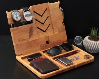 Solid Wood Docking Station: Desk Organizer, Phone Charging, Valet