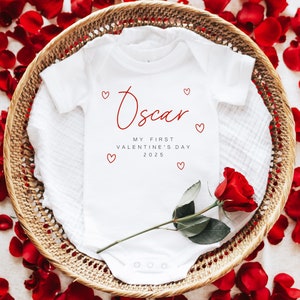 Personalised My First Valentine&#39;s Day Baby Vest and Sleepsuit | New Baby First Valentine&#39;s Outfit | Valentine&#39;s Child Vest, Babygrow, Suit