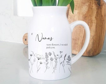 Personalised Flower Jug | Mam, Nana, Nanna, Grandma Gift | Gift for Her | Gift Idea for Grandparent | Personalised Flower Jug Vase