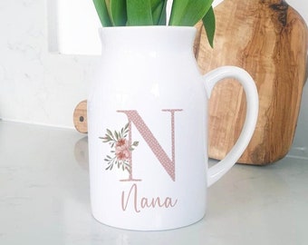 Personalised Floral Jug | Mam, Nana, Nanna, Grandma Gift | Gift for Her | Gift Idea for Grandparent | Personalised Flower Jug Vase