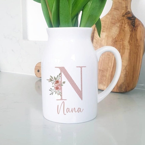 Personalised Floral Jug | Mam, Nana, Nanna, Grandma Gift | Gift for Her | Gift Idea for Grandparent | Personalised Flower Jug Vase