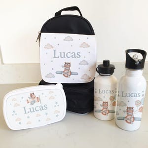 Set de lonchera y botella de agua personalizadas / Bolsa de almuerzo para niños para la vuelta al cole / Lonchera y botella de agua para niños / Astronauta / Dinosaurio / Avión B - Plane - Black