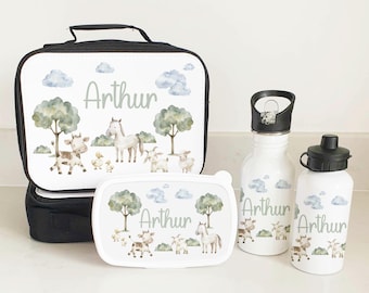 Personalised Children's Lunch Bag | Back to School Lunch Bag | Boys Lunch Bag | Farm Animal Lunch Bag |  Children's Snack Box Water Bottle