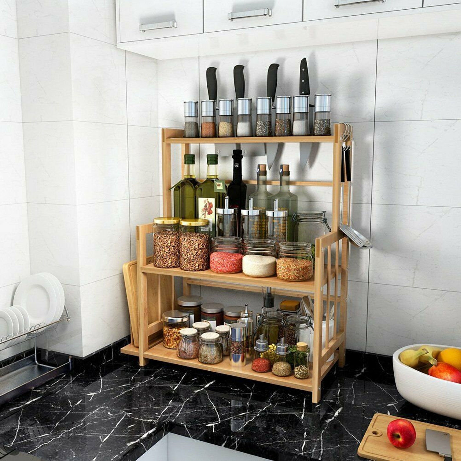 3 Tier Bamboo Wooden Stand Sauce Bottle Rack Holder Kitchen Etsy