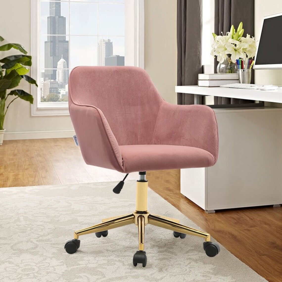 Desk Chair Adjustable Swivel Velvet Office Chair Pink Etsy