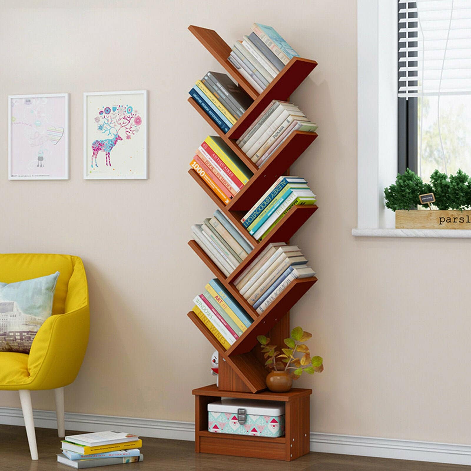 9Tier Tree Bookcase Wooden Shelves Bookshelf Storage Shelving Etsy