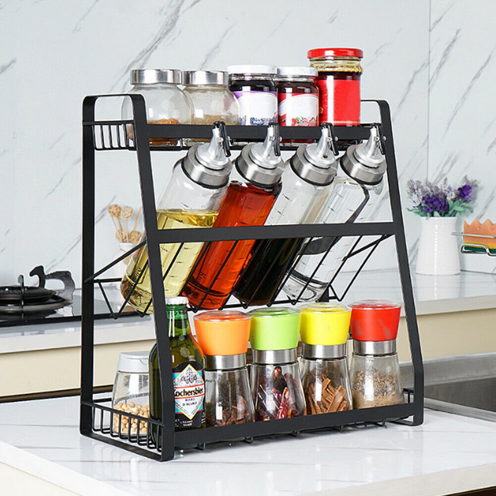 3 Tier Metal Stand Sauce Bottle Rack Holder Kitchen Storage Etsy UK