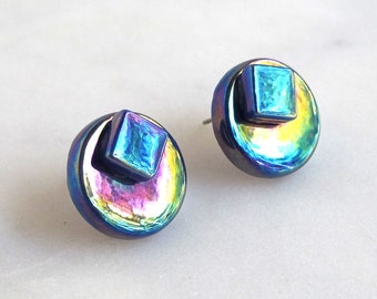 Geometric Disc Stud Earrings in Various Colors | Recycled Glass | Rally Collection