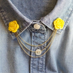 Rose Collar Pins Glass Lapel Friendship Pins Treasures Collection Yellow