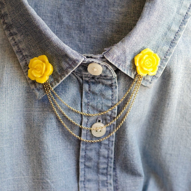 Rose Collar Pins Glass Lapel Friendship Pins Treasures Collection Yellow