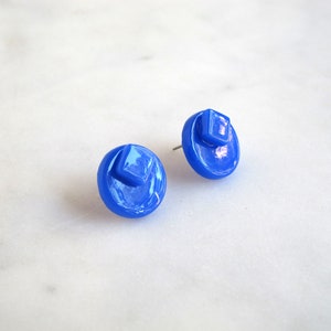 Geometric Disc Stud Earrings in Various Colors Recycled Glass Rally Collection Cobalt
