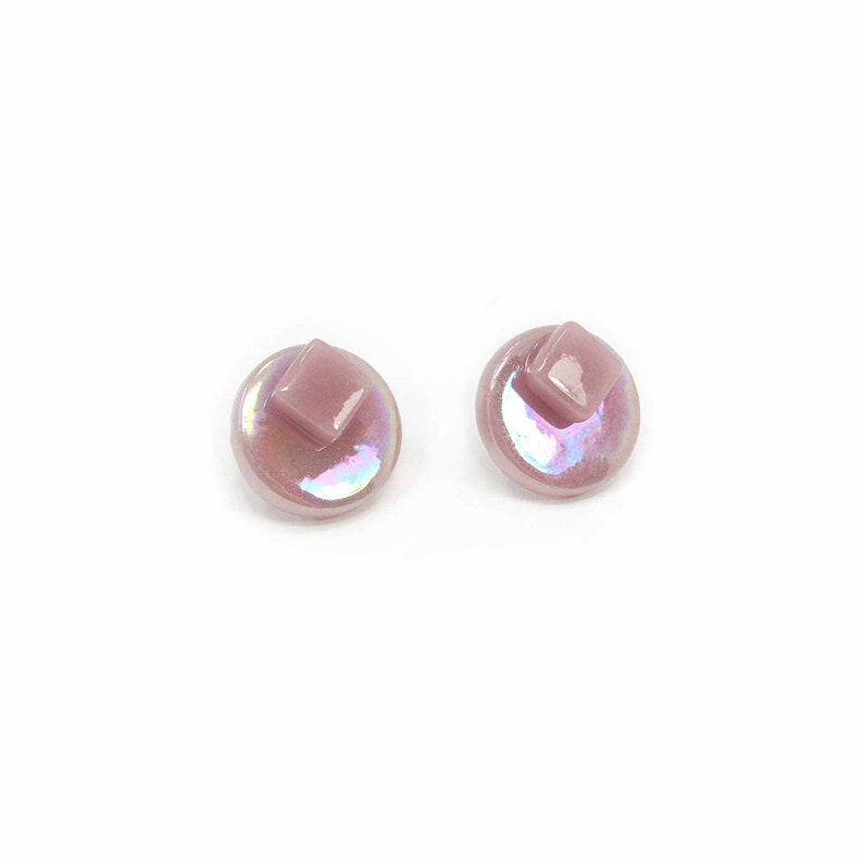 Geometric Disc Stud Earrings in Various Colors Recycled Glass Rally Collection Light Rose Iridescent