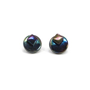 Geometric Disc Stud Earrings in Various Colors Recycled Glass Rally Collection Black Iridescent