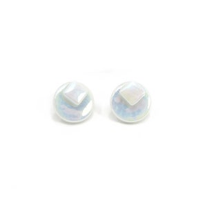 Geometric Disc Stud Earrings in Various Colors Recycled Glass Rally Collection White Iridescent