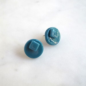 Geometric Disc Stud Earrings in Various Colors Recycled Glass Rally Collection Teal