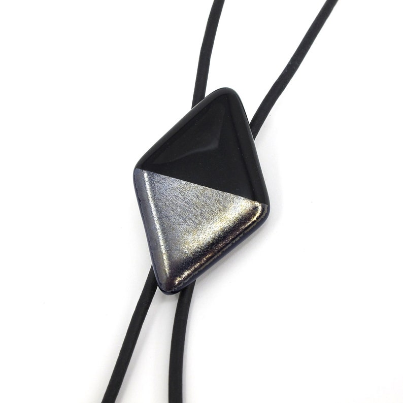 Black Diamond Metallic Bolo Tie Modern Necktie for Men Stone Collection image 2