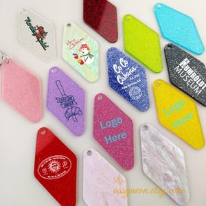 Benutzerdefinierte Glitter Hotel Keychian, personalisierte glitzernde Vintage Acryl Schlüsselanhänger, Bluk Business Logo Gedruckt Tag, Mole Zimmernummer Typo, Gepäck Anhänger