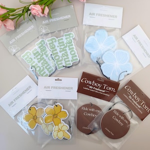 50 peças de purificadores de ar personalizados com cartão de cabeçalho, embalagem personalizada com logotipo/texto/foto, presente para exposição/aniversário/festival/casamento