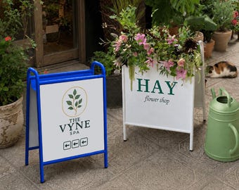 Letrero metálico tipo caballete personalizado, cartel publicitario de doble cara, expositor de acera para cafeterías y tiendas, soporte para escaparates.