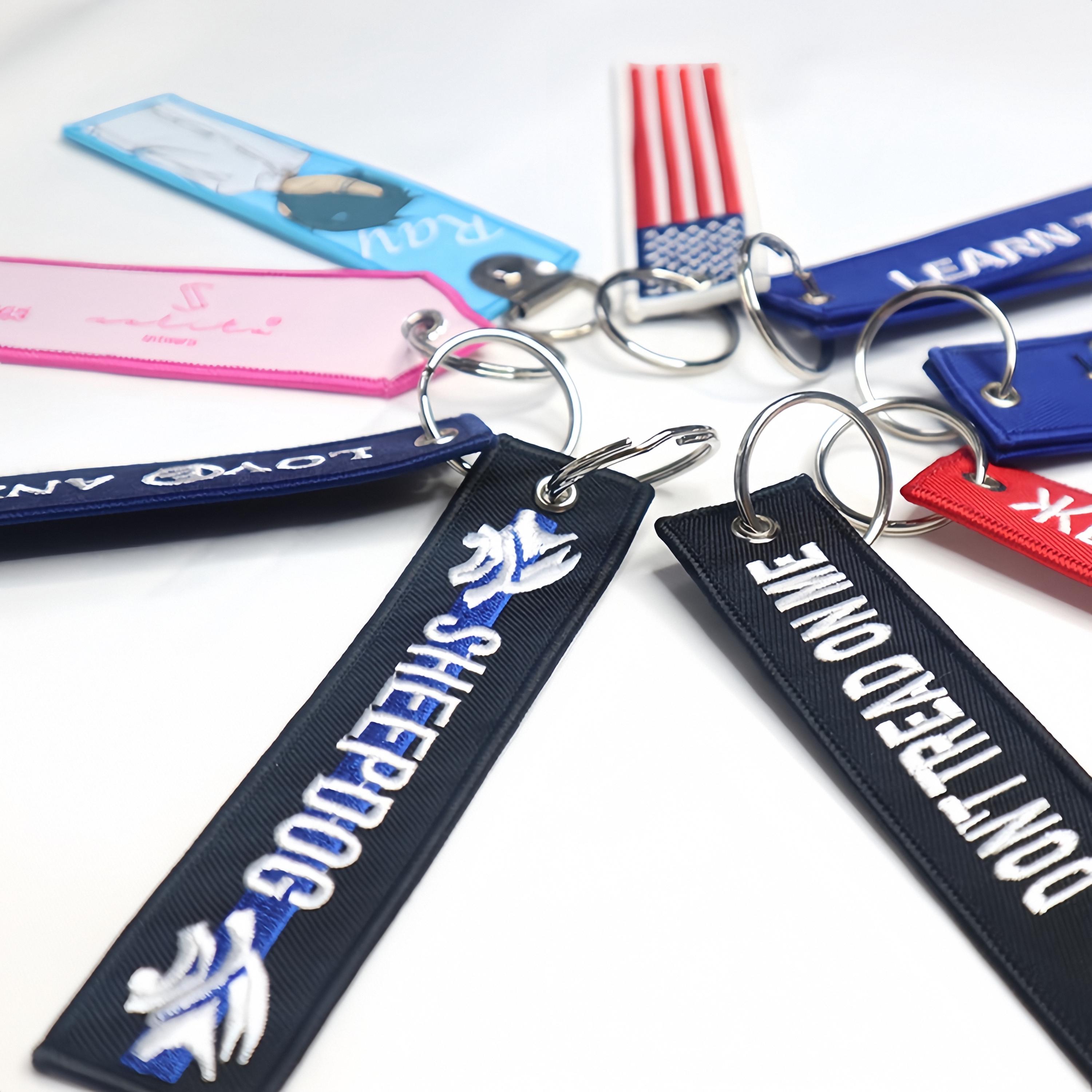 Custom Embroidered Keychain, Woven Logo Tag, Flight Baggage Tag - Etsy