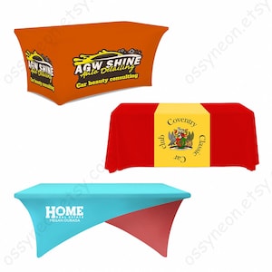 Custom Printed Stretch Tablecloth, Business Tablecloth For Events Party Trade Show, Custom Logo Trade Tablecloth, Reception Desk Cloth