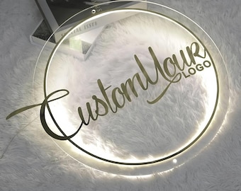 Round Acrylic Backlit Signs, Business Wall Decor, Office Wall Storefront Sign, Beauty Salon Signs, Unique Wall Decor, Free Shipping