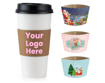 500Pcs Custom Bulk Coffee Cup Sleeves,Personalized Cup Sleeves,Disposable Corrugated Hot Cup Sleeves Jackets Holder With Printed Logo