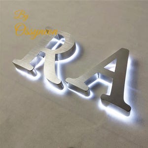 Letrero retroiluminado con logotipo de metal 3D, letrero de pared moderno para oficina, letrero para escaparate al aire libre, letras retroiluminadas con forma de canal, letrero iluminado para salón de belleza de estudio