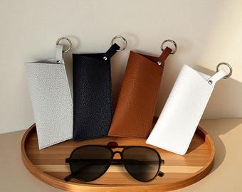 Custom Litchi Leather Sunglasses Case, Personalized Eyewear Pouch
