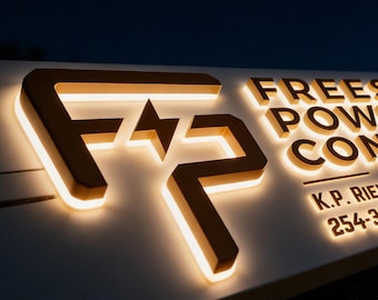 LED Backlit Custom Logo Sign, 3D Metal Illuminated Business Sign for Reception, Salon & Office